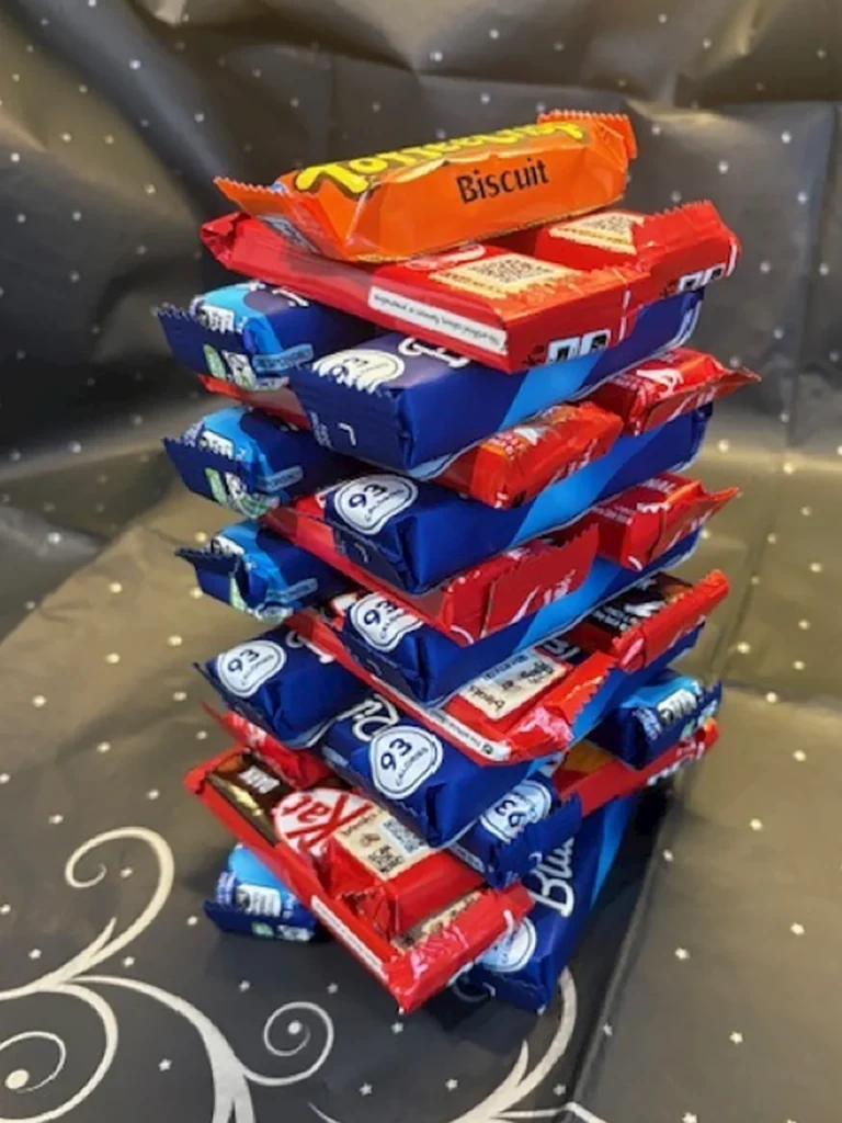 chocolate biscuits stacked in a tower